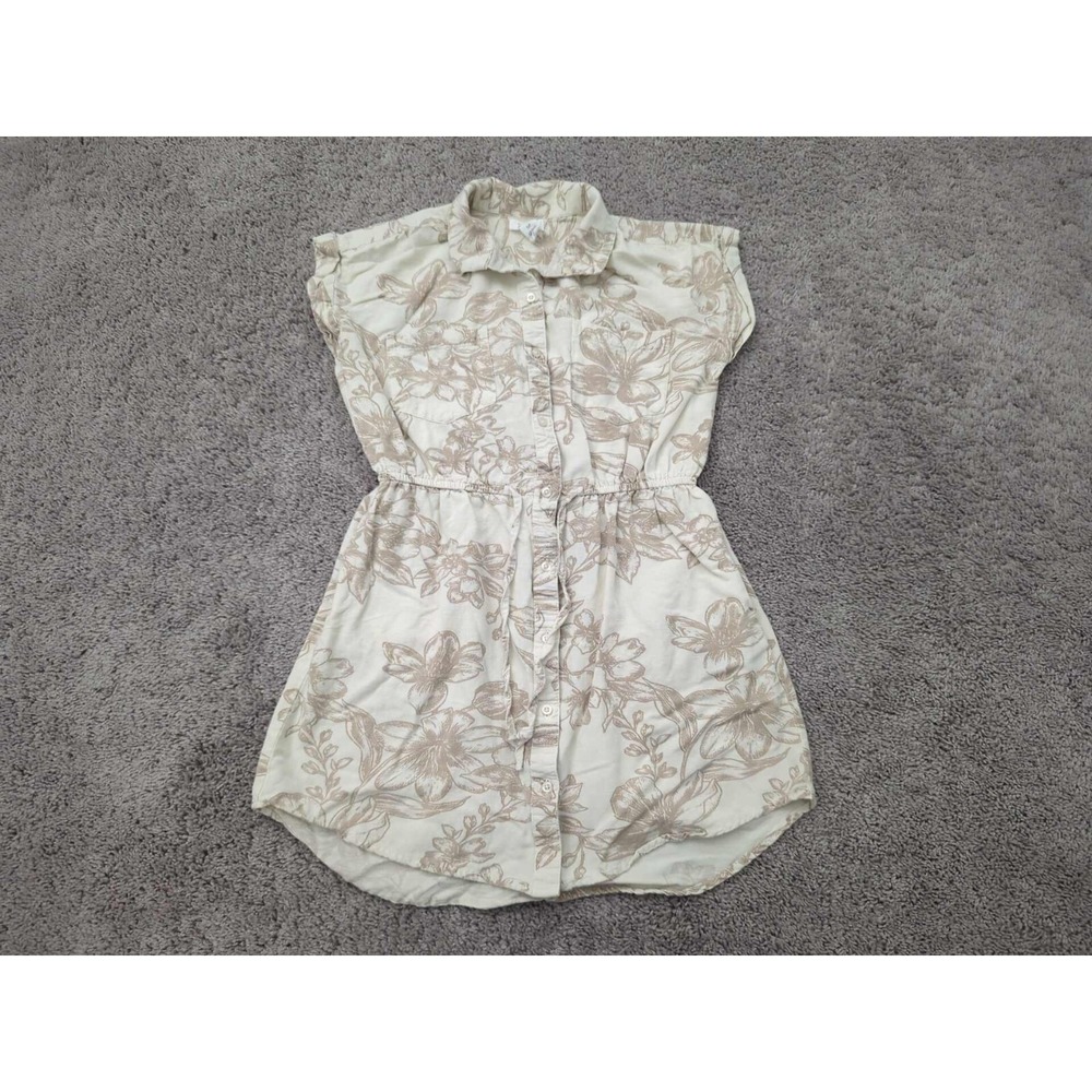 Japna Dress Womens Medium Beige Floral Tie‎ Waist Mini Casual Button Up